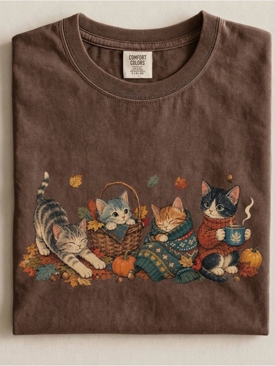 Comfort Colors Tops - Comfort Colors Cute Autumn Cats Cozy Fall Vibe Graphic Tee for Cat Mom